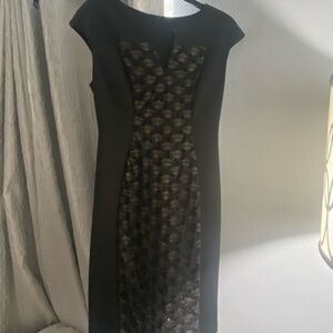 Connected Apparel Black Sheath Dress with Cap Sleeves